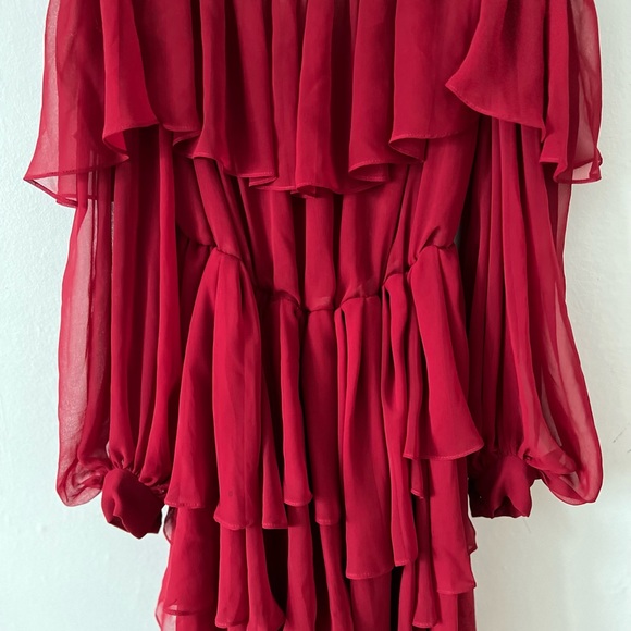 VTG 80s SILK CHIFFON red dress Toronto boutique Wayne Clark - Picture 8 of 11